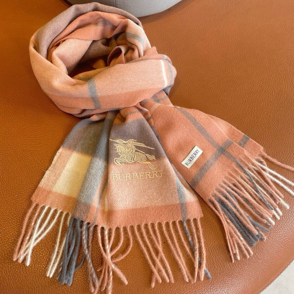 BURBERRY SCARF 180 CM IN CORAL ORANGE MIX BLACK WOOL 408569