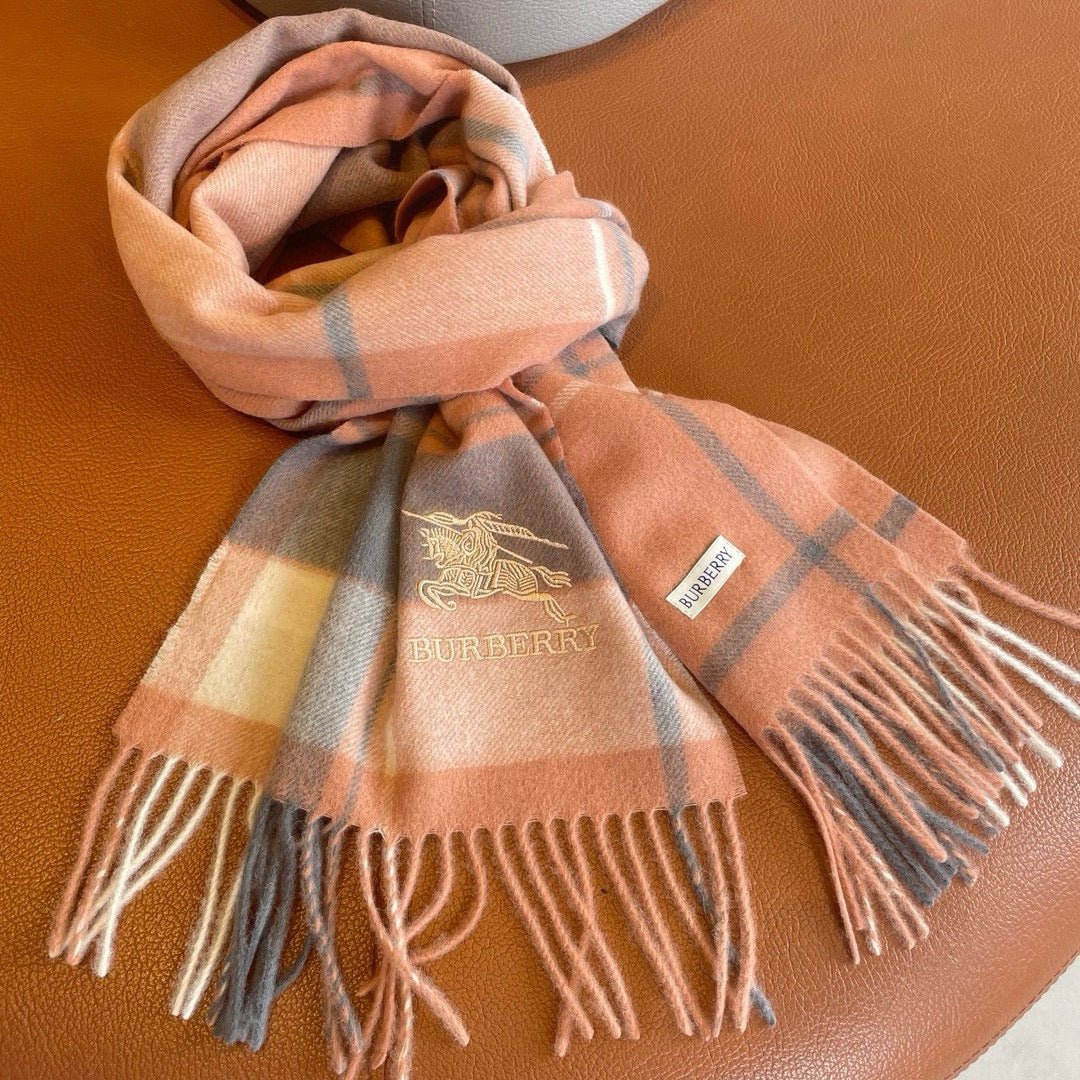 BURBERRY SCARF 180 CM IN CORAL ORANGE MIX BLACK WOOL 408569