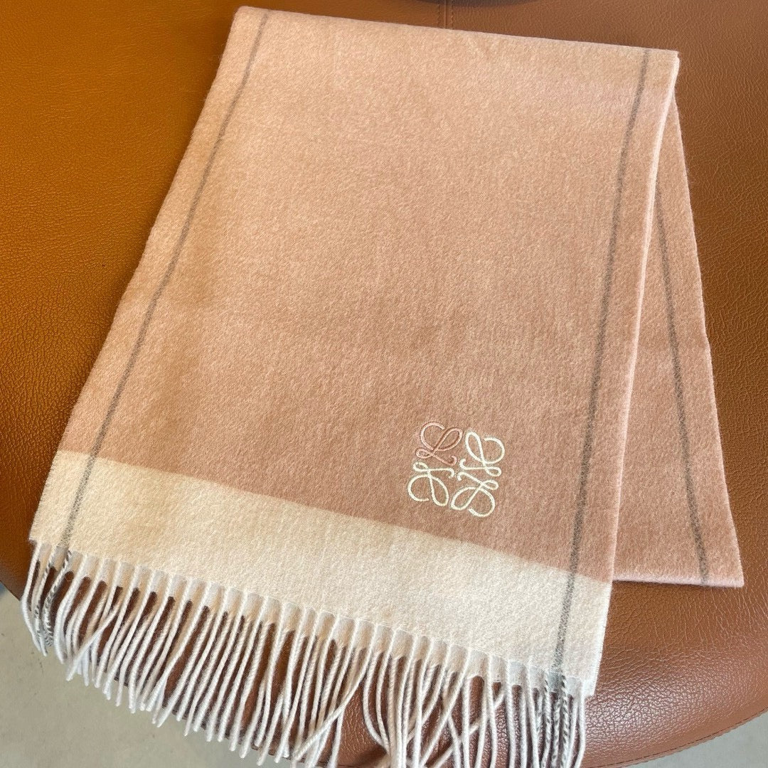 LOEWE SCARF 180 CM IN PEACH PINK MIX WHITE CASHMERE 410054