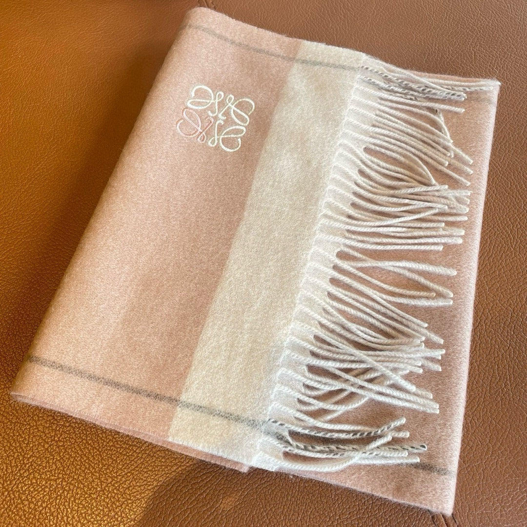 LOEWE SCARF 180 CM IN PEACH PINK MIX WHITE CASHMERE 410054