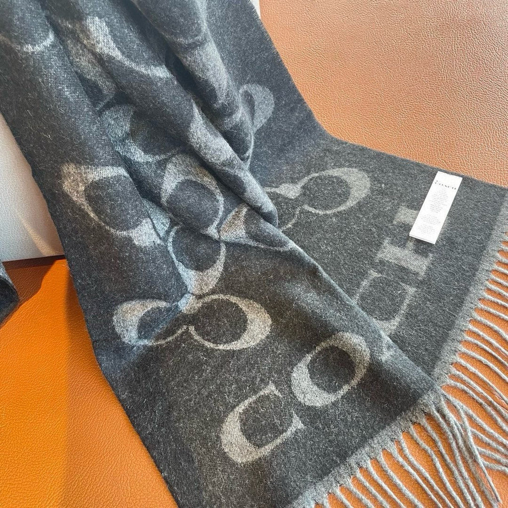 COACH CLASSIC MONOGRAM LOGO WOOL SCARF 195 CM BLACK 413627