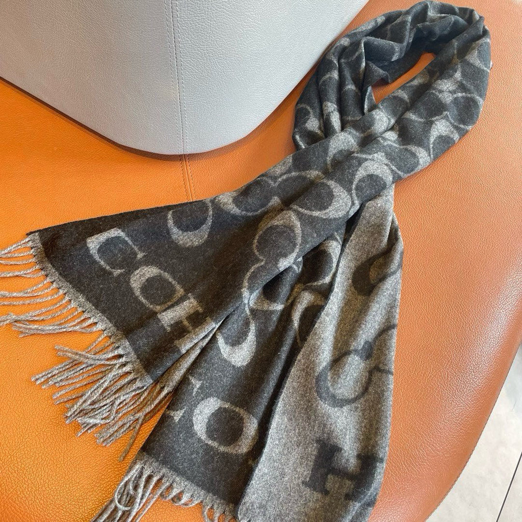 COACH CLASSIC MONOGRAM LOGO WOOL SCARF 195 CM BLACK 413627