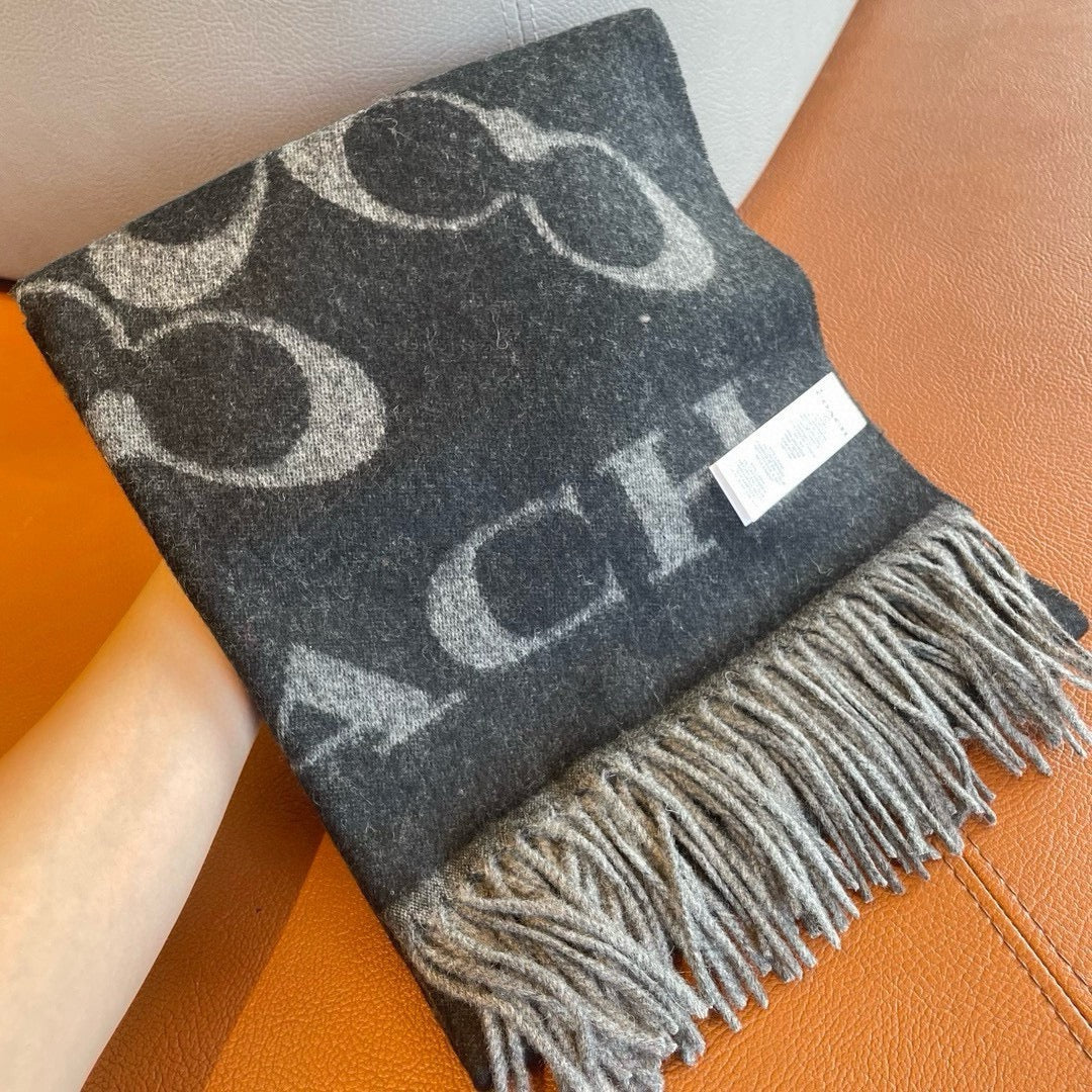 COACH CLASSIC MONOGRAM LOGO WOOL SCARF 195 CM BLACK 413627
