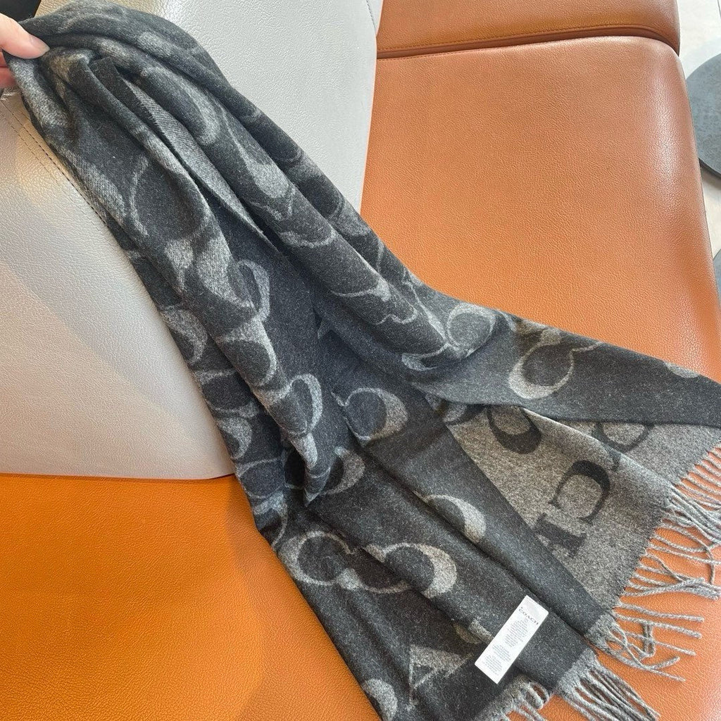 COACH CLASSIC MONOGRAM LOGO WOOL SCARF 195 CM BLACK 413627