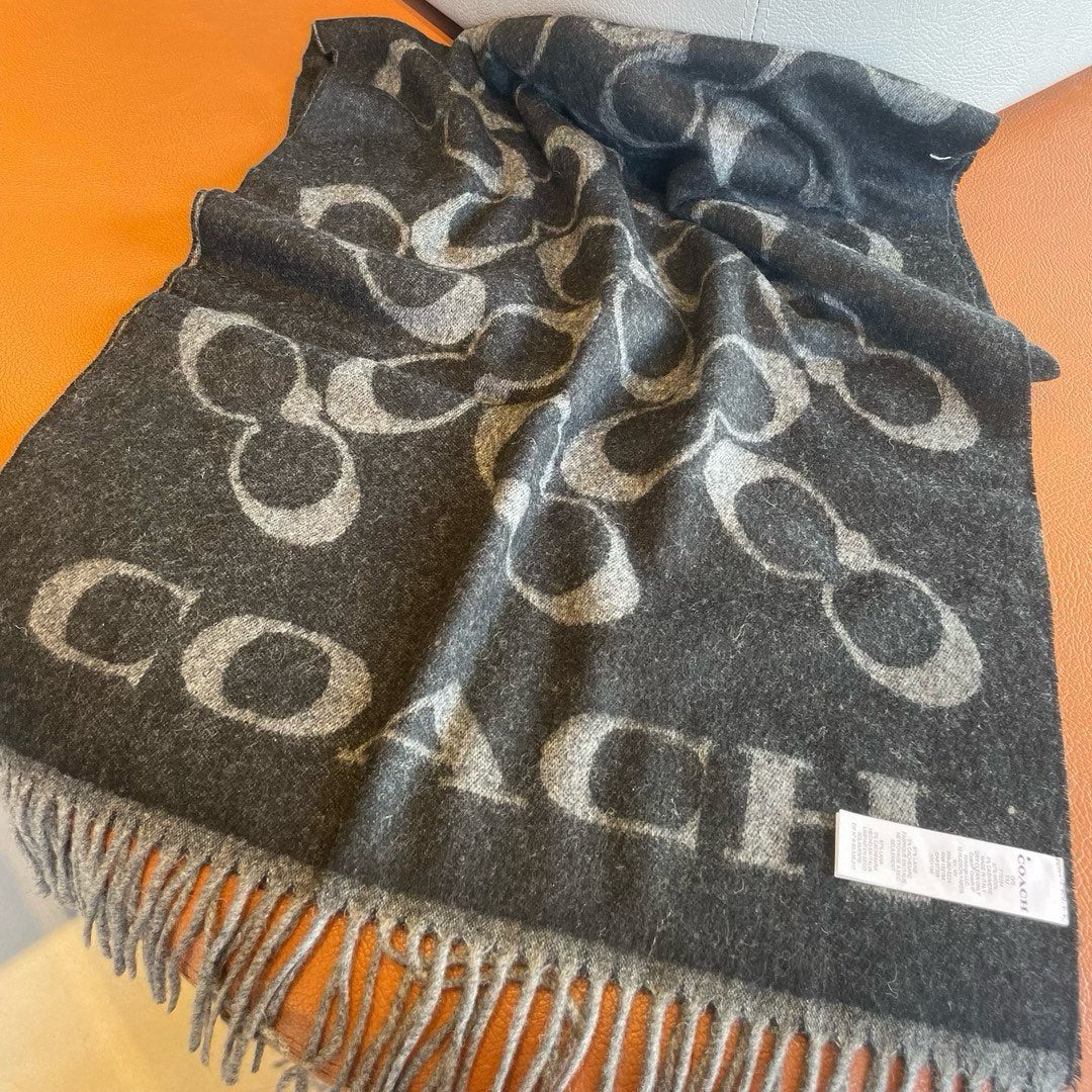 COACH CLASSIC MONOGRAM LOGO WOOL SCARF 195 CM BLACK 413627