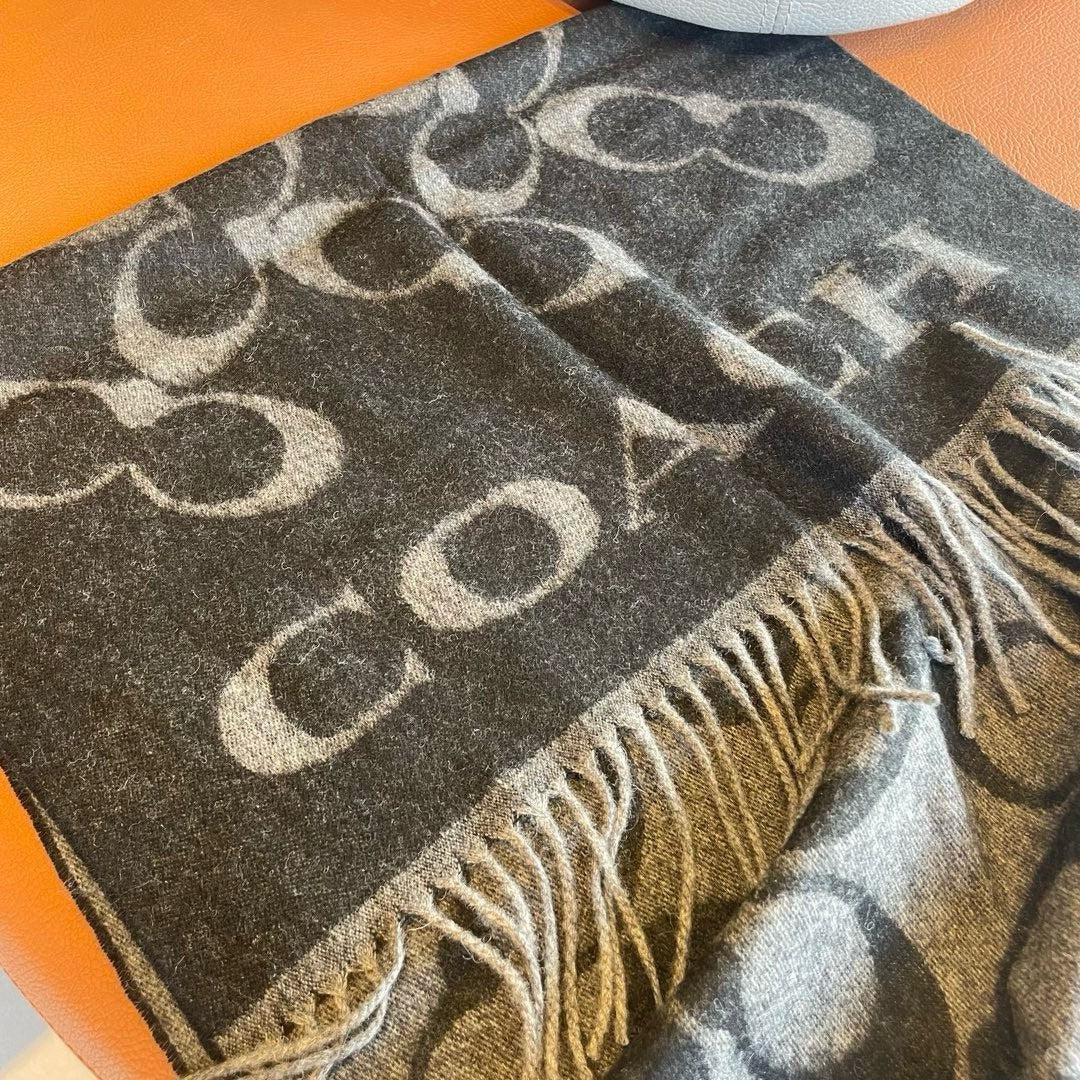 COACH CLASSIC MONOGRAM LOGO WOOL SCARF 195 CM BLACK 413627