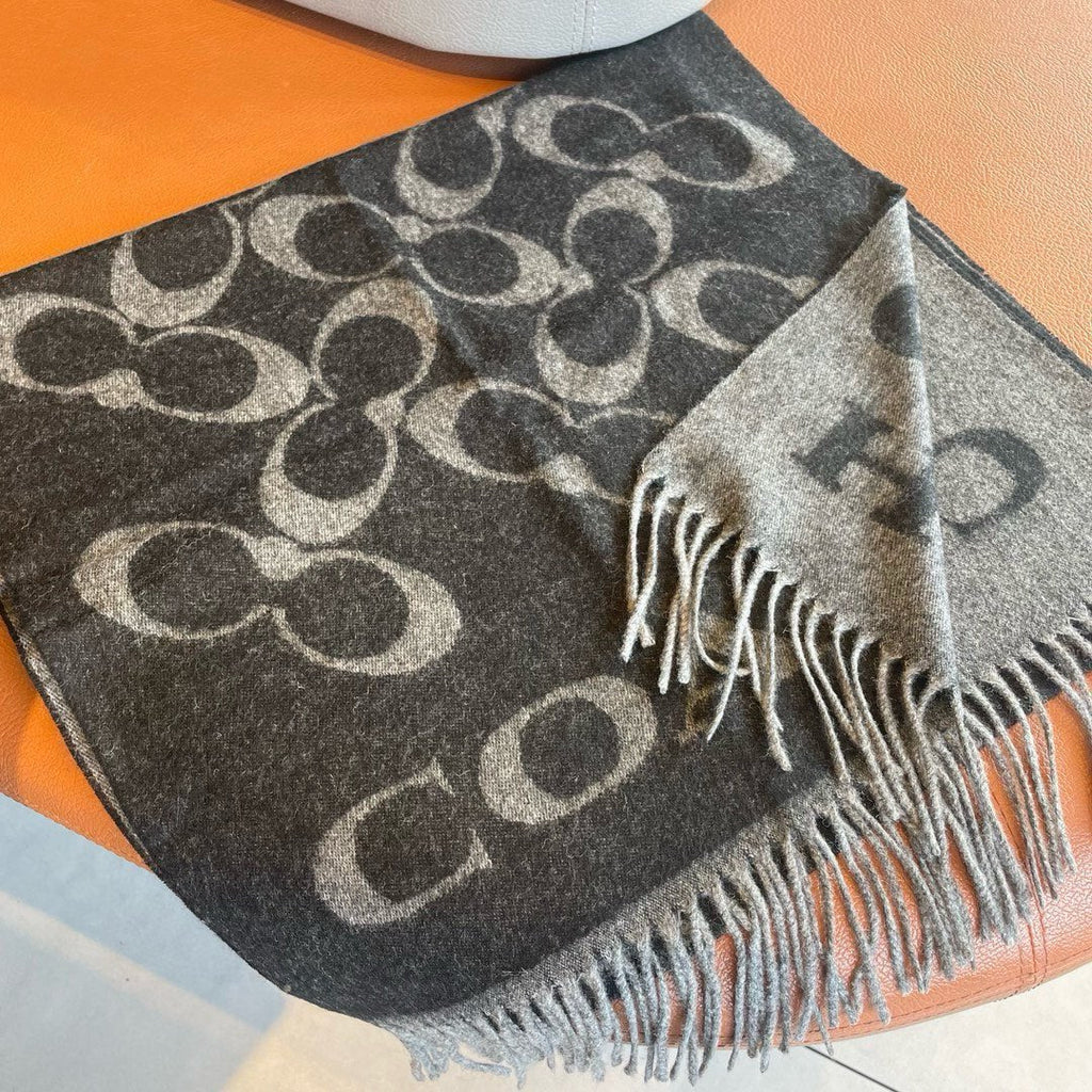 COACH CLASSIC MONOGRAM LOGO WOOL SCARF 195 CM BLACK 413627