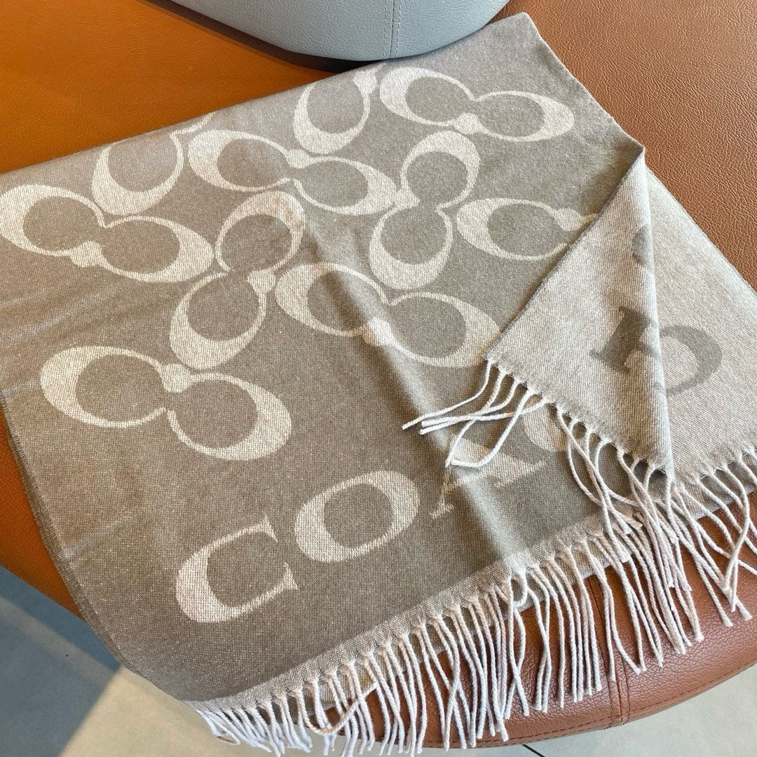COACH CLASSIC MONOGRAM LOGO WOOL SCARF 195 CM DOVE GRAY 413628