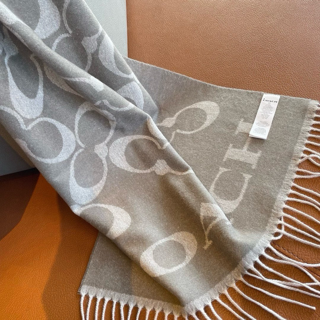 COACH CLASSIC MONOGRAM LOGO WOOL SCARF 195 CM DOVE GRAY 413628