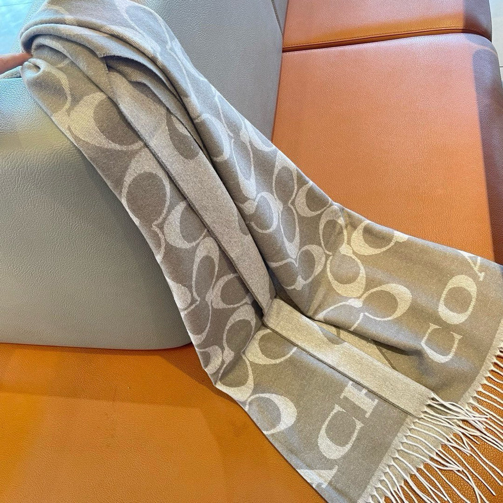 COACH CLASSIC MONOGRAM LOGO WOOL SCARF 195 CM DOVE GRAY 413628