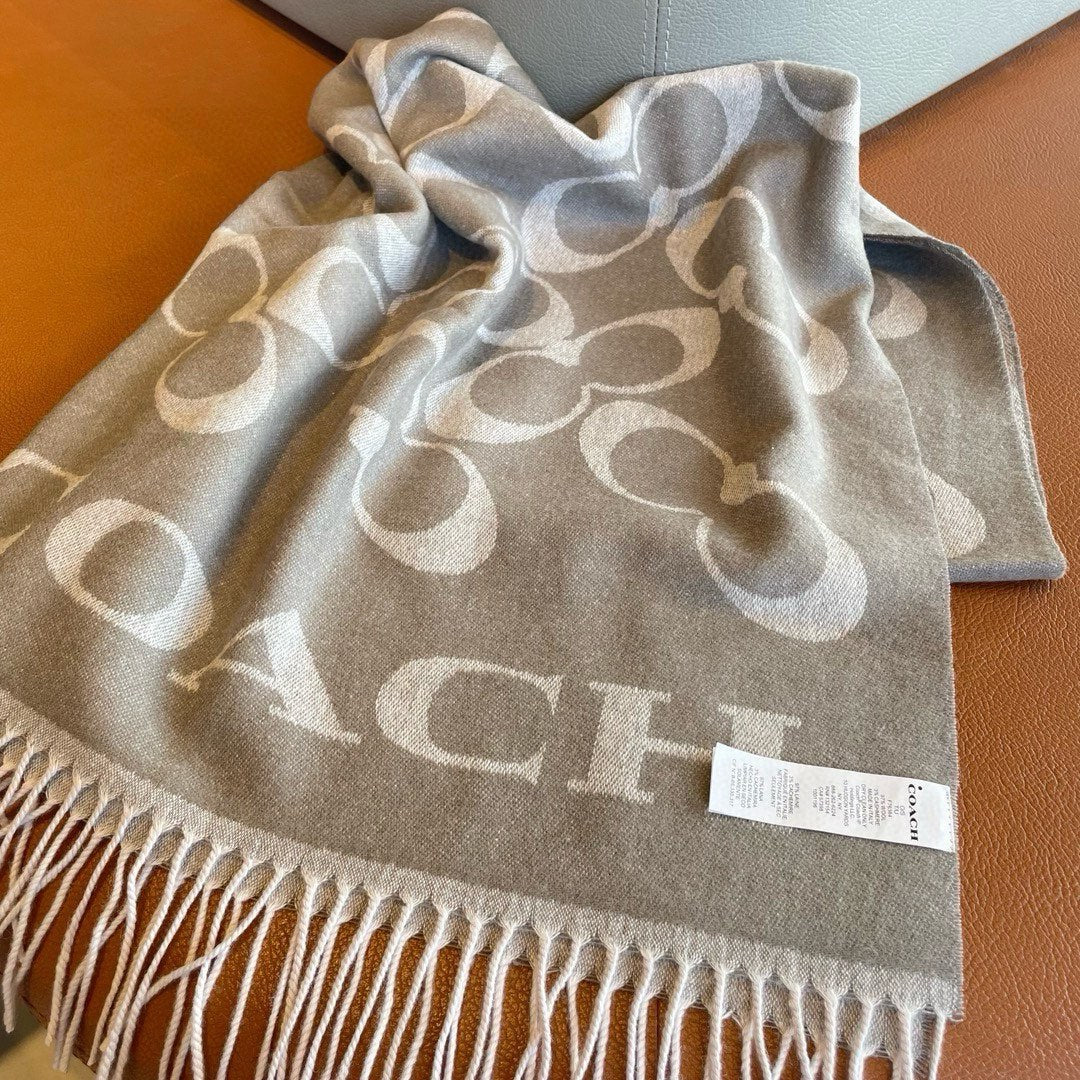 COACH CLASSIC MONOGRAM LOGO WOOL SCARF 195 CM DOVE GRAY 413628
