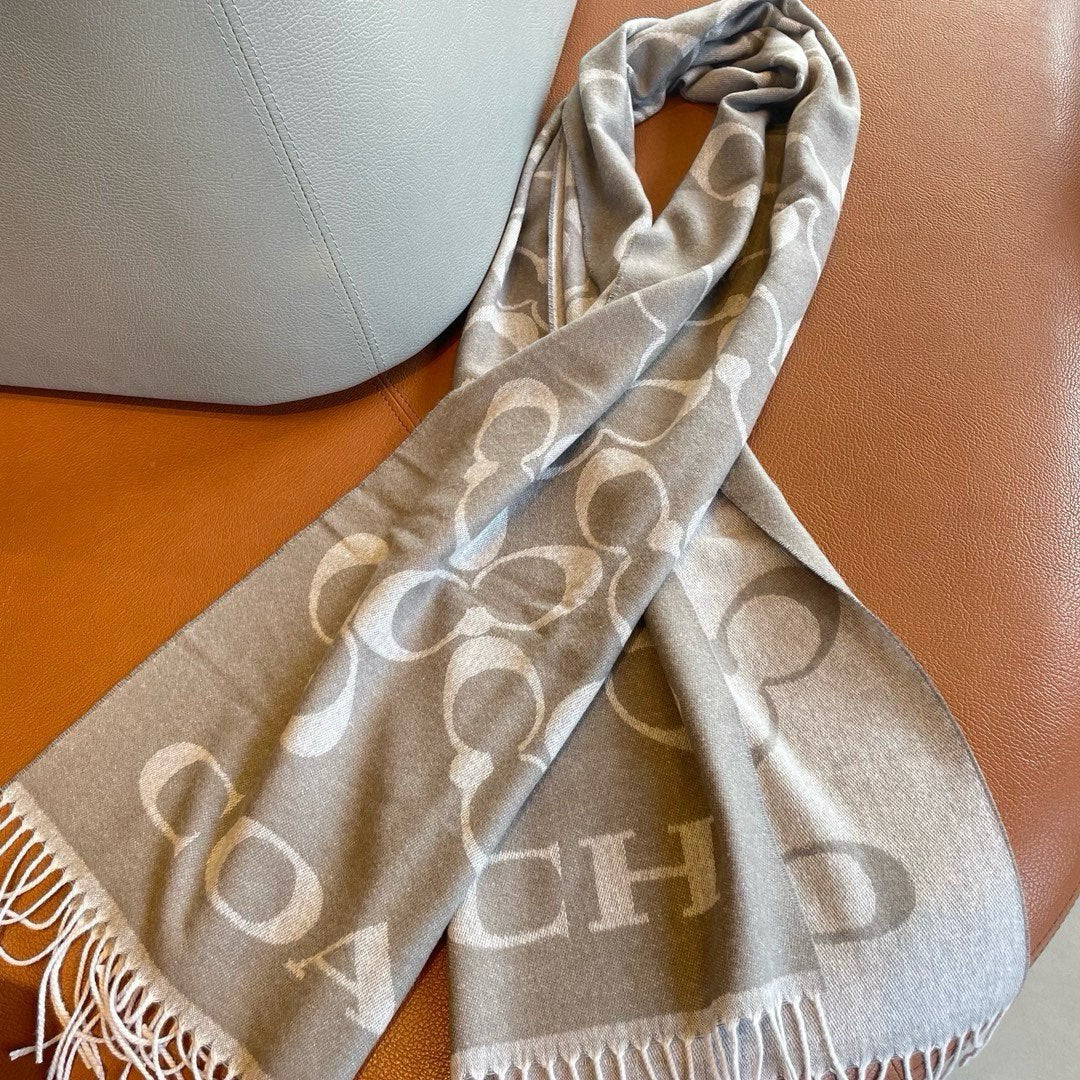 COACH CLASSIC MONOGRAM LOGO WOOL SCARF 195 CM DOVE GRAY 413628