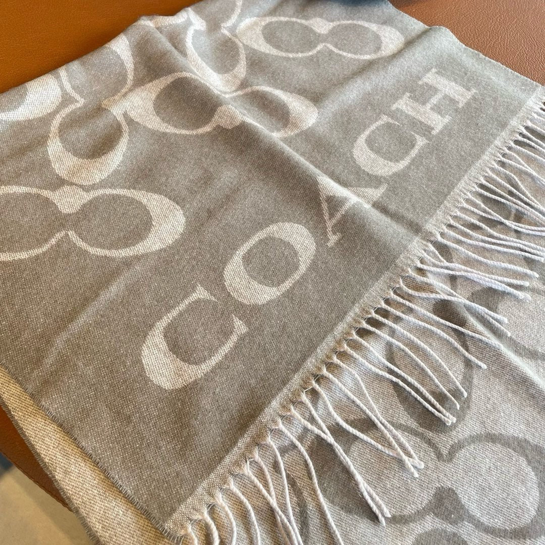 COACH CLASSIC MONOGRAM LOGO WOOL SCARF 195 CM DOVE GRAY 413628