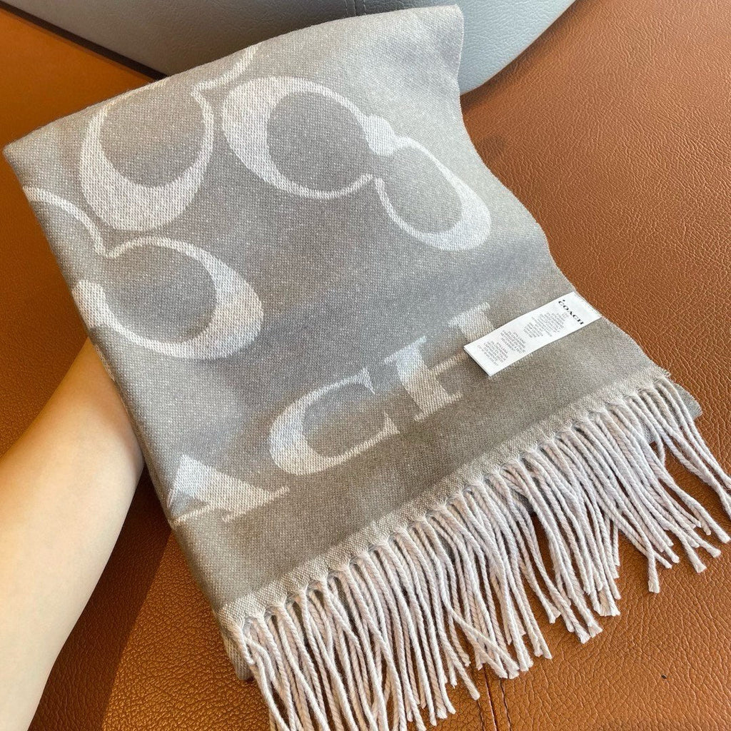 COACH CLASSIC MONOGRAM LOGO WOOL SCARF 195 CM DOVE GRAY 413628