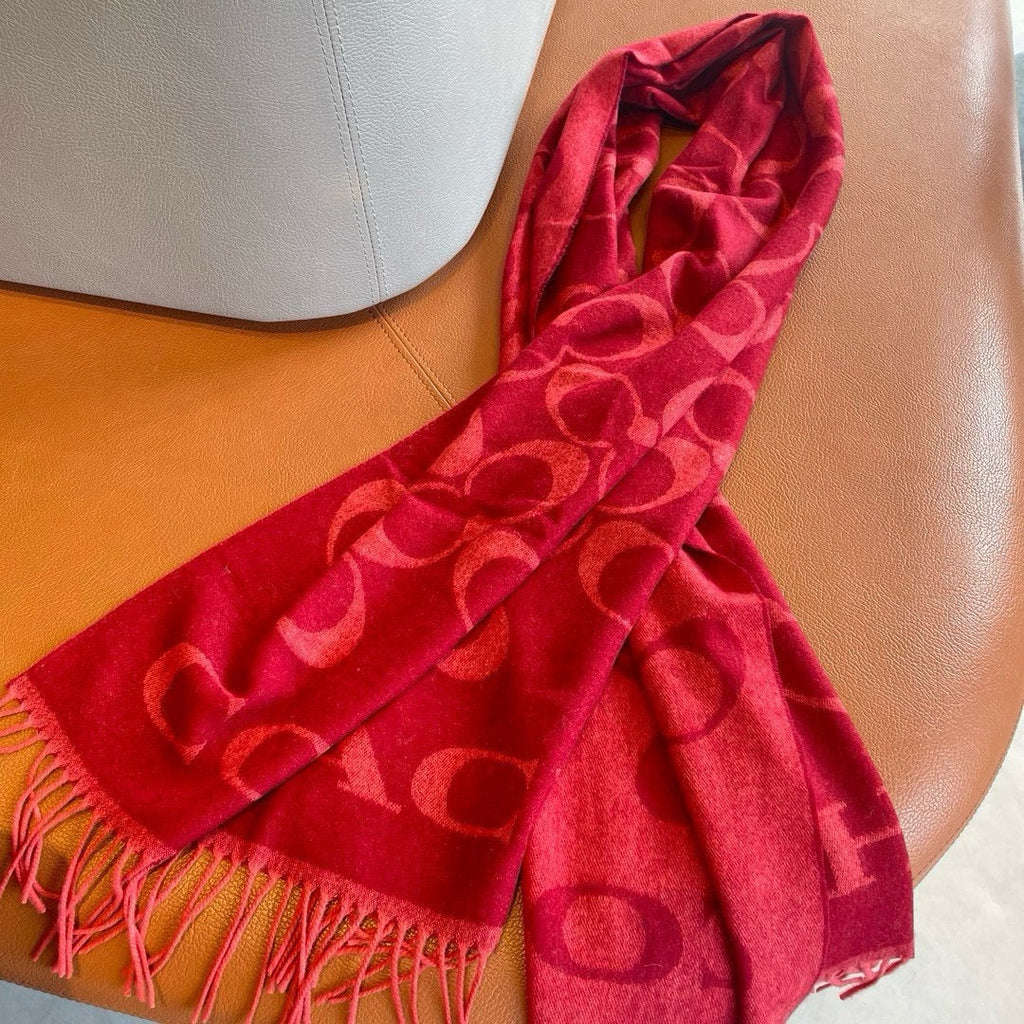 COACH CLASSIC MONOGRAM LOGO WOOL SCARF 195 CM GARNET RED 413629