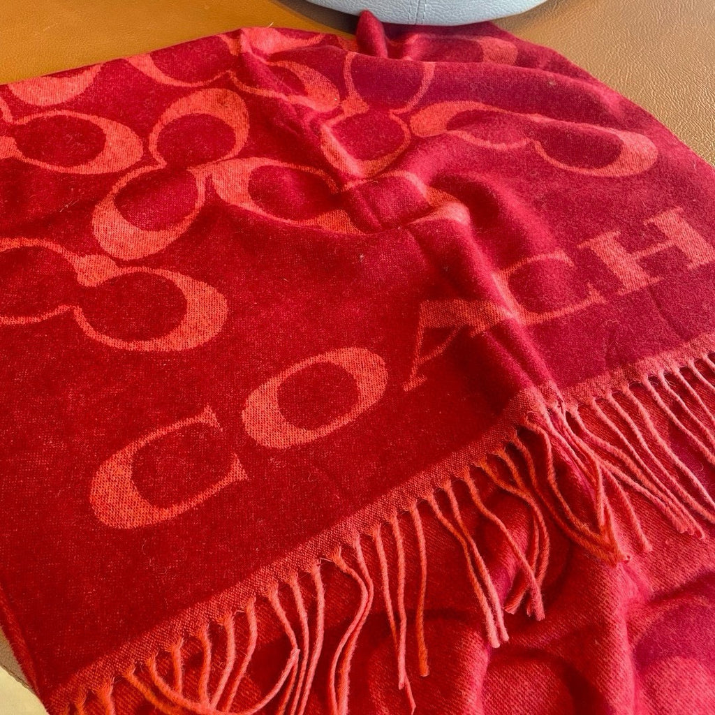 COACH CLASSIC MONOGRAM LOGO WOOL SCARF 195 CM GARNET RED 413629
