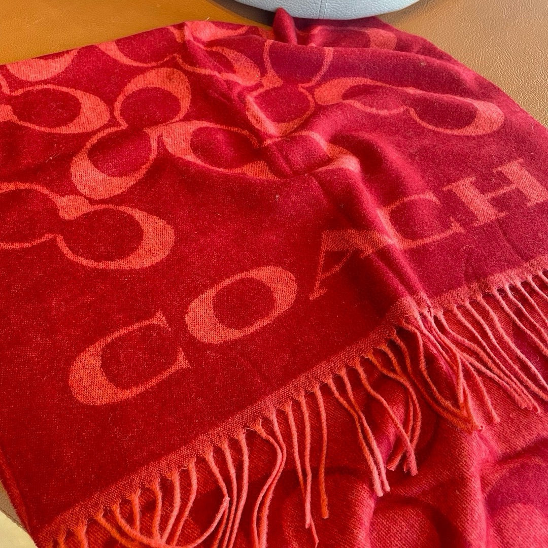 COACH CLASSIC MONOGRAM LOGO WOOL SCARF 195 CM GARNET RED 413629