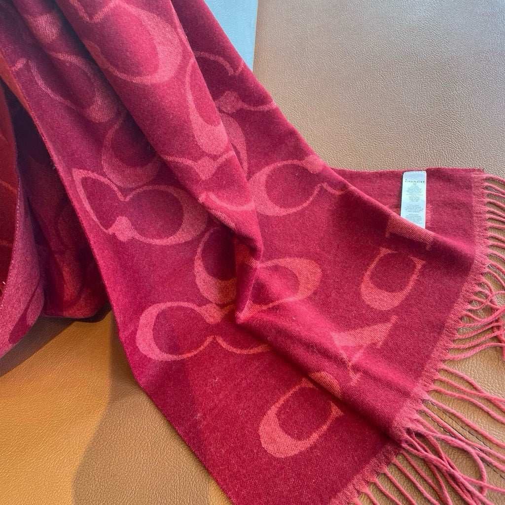 COACH CLASSIC MONOGRAM LOGO WOOL SCARF 195 CM GARNET RED 413629