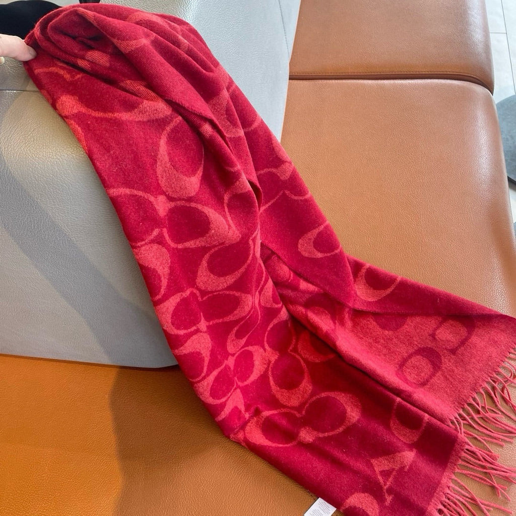 COACH CLASSIC MONOGRAM LOGO WOOL SCARF 195 CM GARNET RED 413629