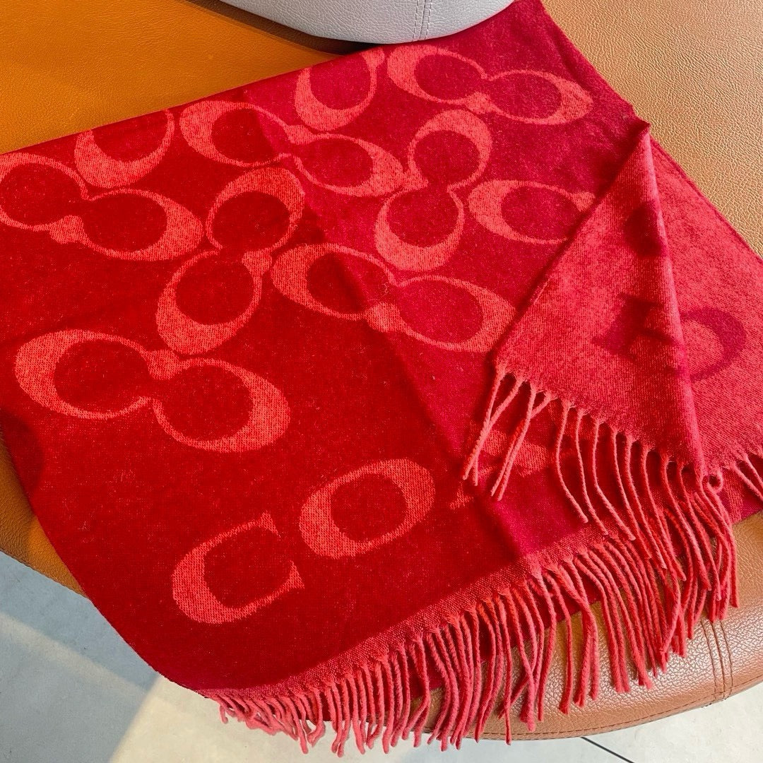COACH CLASSIC MONOGRAM LOGO WOOL SCARF 195 CM GARNET RED 413629