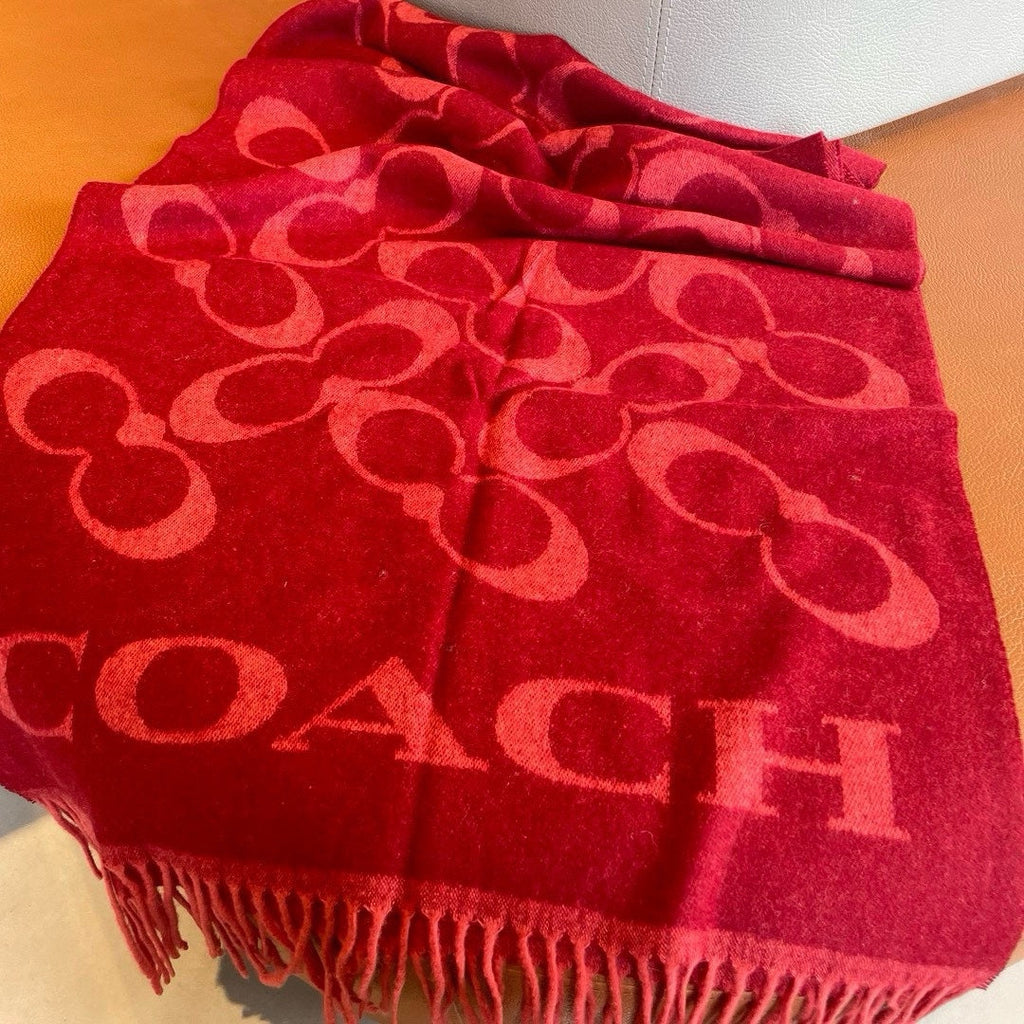 COACH CLASSIC MONOGRAM LOGO WOOL SCARF 195 CM GARNET RED 413629