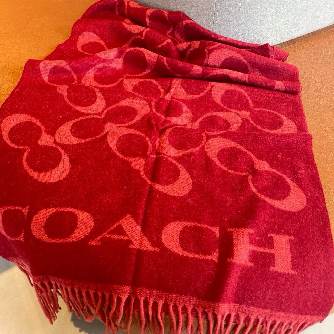 COACH CLASSIC MONOGRAM LOGO WOOL SCARF 195 CM GARNET RED 413629