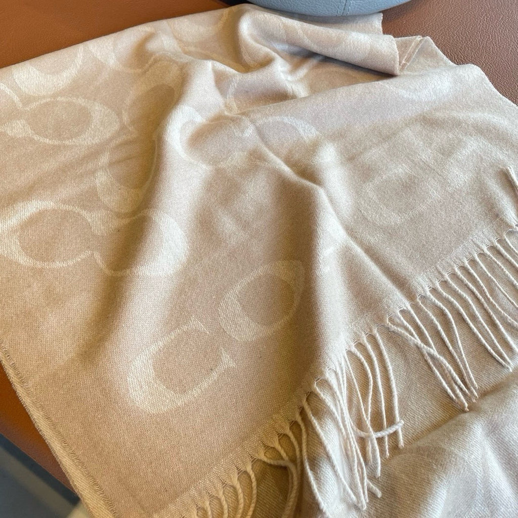 COACH CLASSIC MONOGRAM LOGO WOOL SCARF 195 CM BISQUE BEIGE 413630
