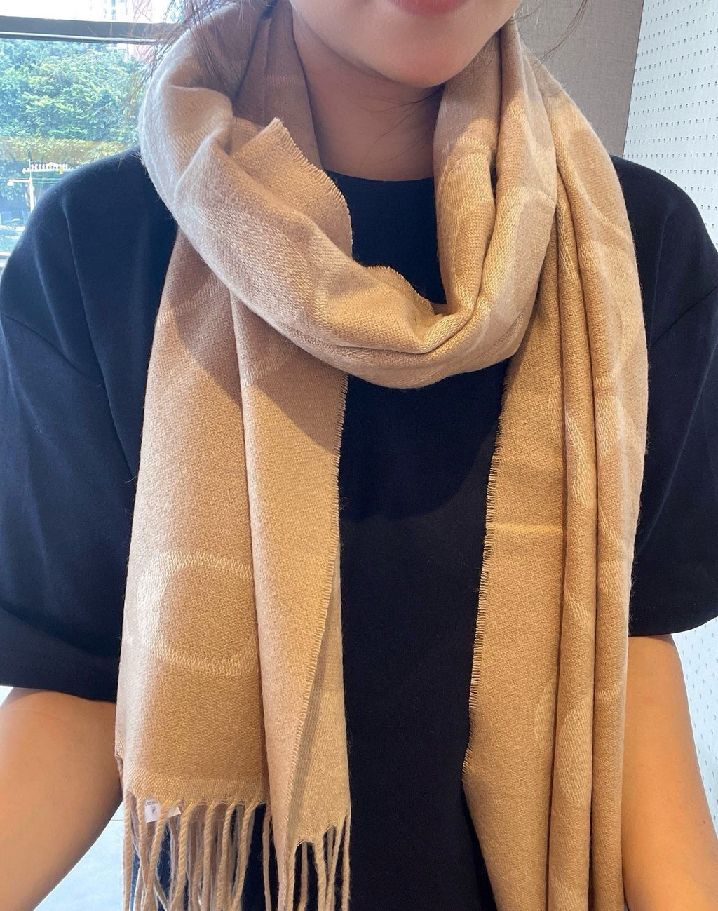 COACH CLASSIC MONOGRAM LOGO WOOL SCARF 195 CM BISQUE BEIGE 413630