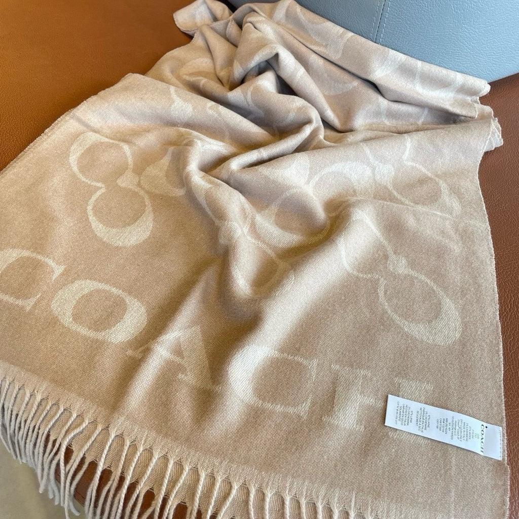 COACH CLASSIC MONOGRAM LOGO WOOL SCARF 195 CM BISQUE BEIGE 413630