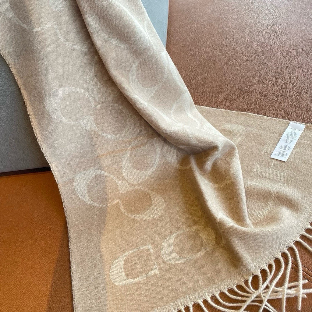 COACH CLASSIC MONOGRAM LOGO WOOL SCARF 195 CM BISQUE BEIGE 413630