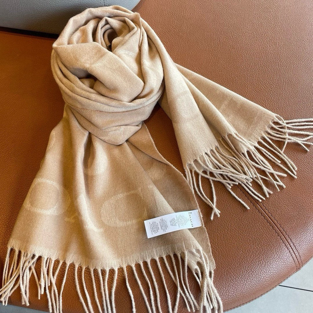 COACH CLASSIC MONOGRAM LOGO WOOL SCARF 195 CM BISQUE BEIGE 413630