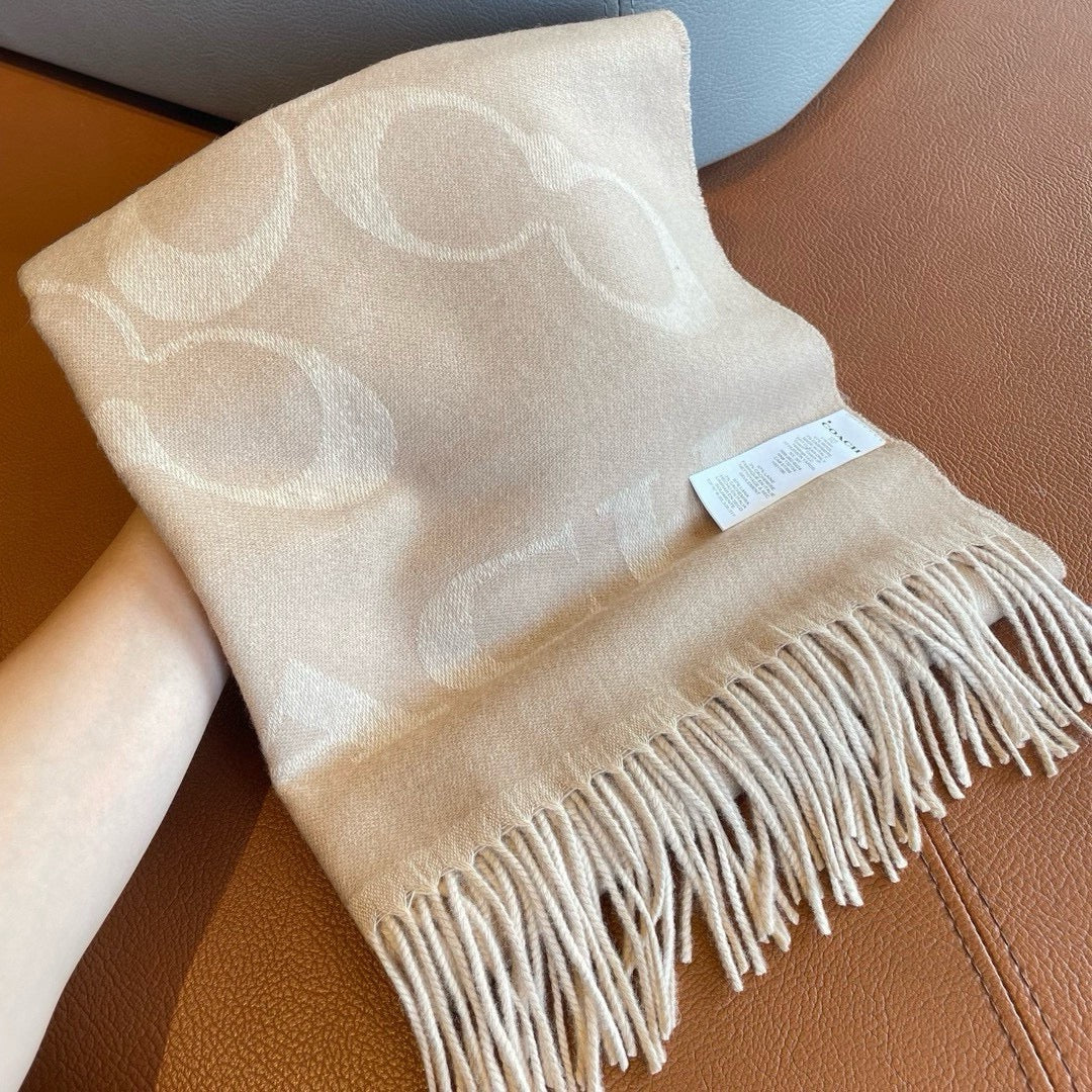 COACH CLASSIC MONOGRAM LOGO WOOL SCARF 195 CM BISQUE BEIGE 413630