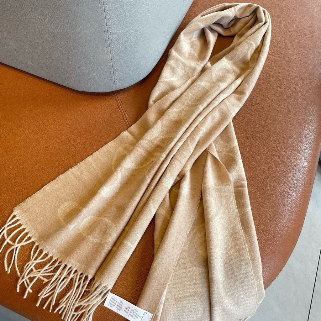 COACH CLASSIC MONOGRAM LOGO WOOL SCARF 195 CM BISQUE BEIGE 413630