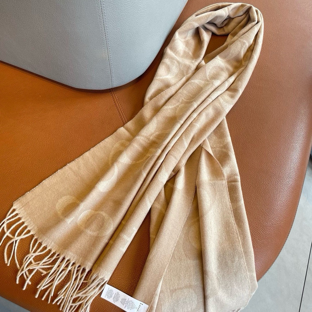 COACH CLASSIC MONOGRAM LOGO WOOL SCARF 195 CM BISQUE BEIGE 413630