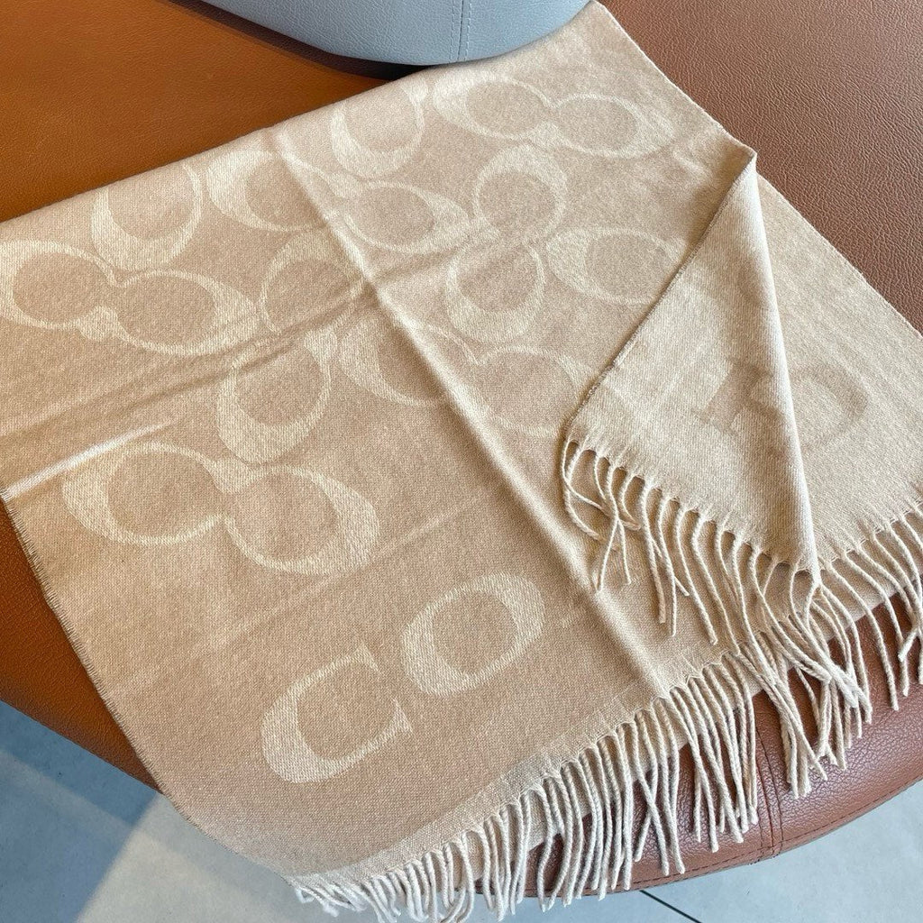 COACH CLASSIC MONOGRAM LOGO WOOL SCARF 195 CM BISQUE BEIGE 413630