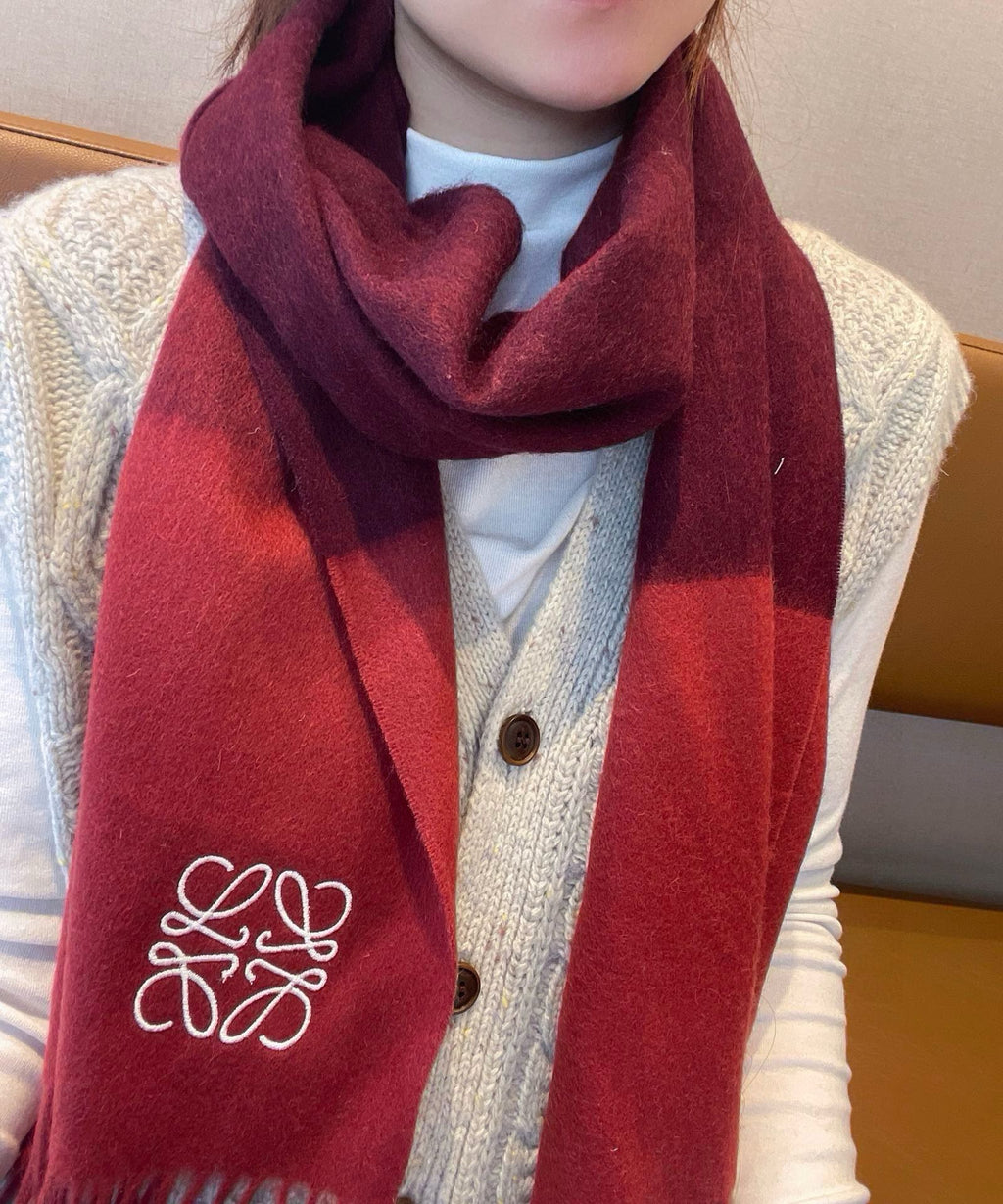 LOEWE SCARF 180 CM IN CHERRY RED MIX JAM RED WOOL AND CASHMERE  415203