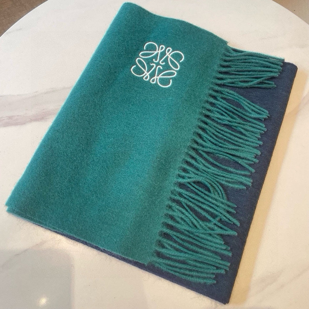 LOEWE SCARF 180 CM IN TEAL GREEN MIX NAVY BLUE WOOL AND CASHMERE  415204
