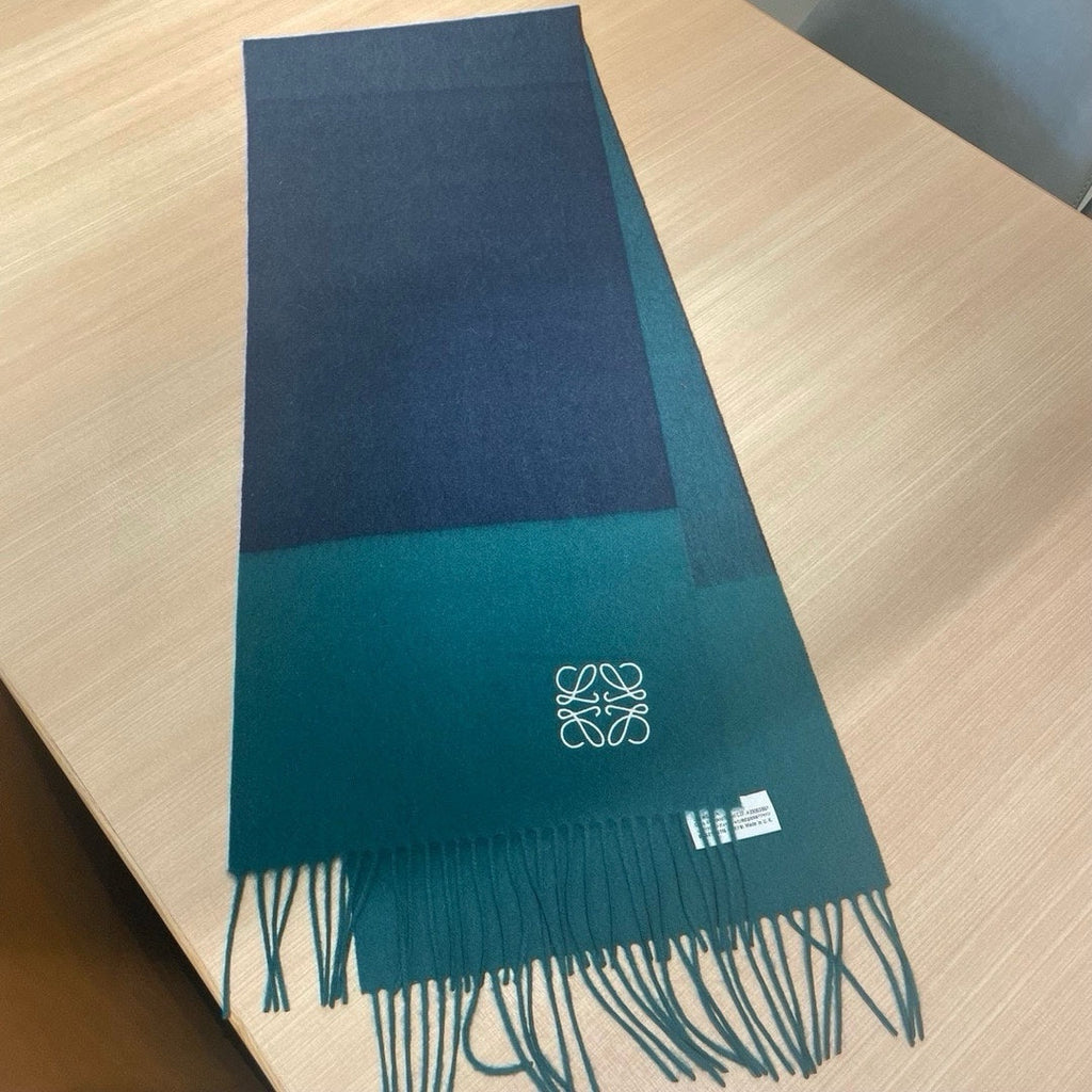 LOEWE SCARF 180 CM IN TEAL GREEN MIX NAVY BLUE WOOL AND CASHMERE  415204