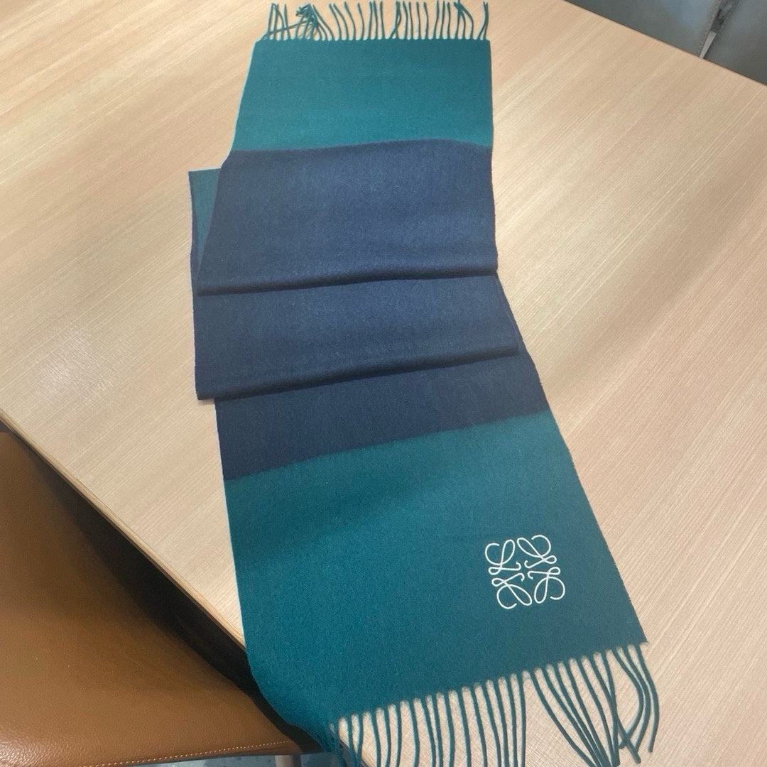 LOEWE SCARF 180 CM IN TEAL GREEN MIX NAVY BLUE WOOL AND CASHMERE  415204