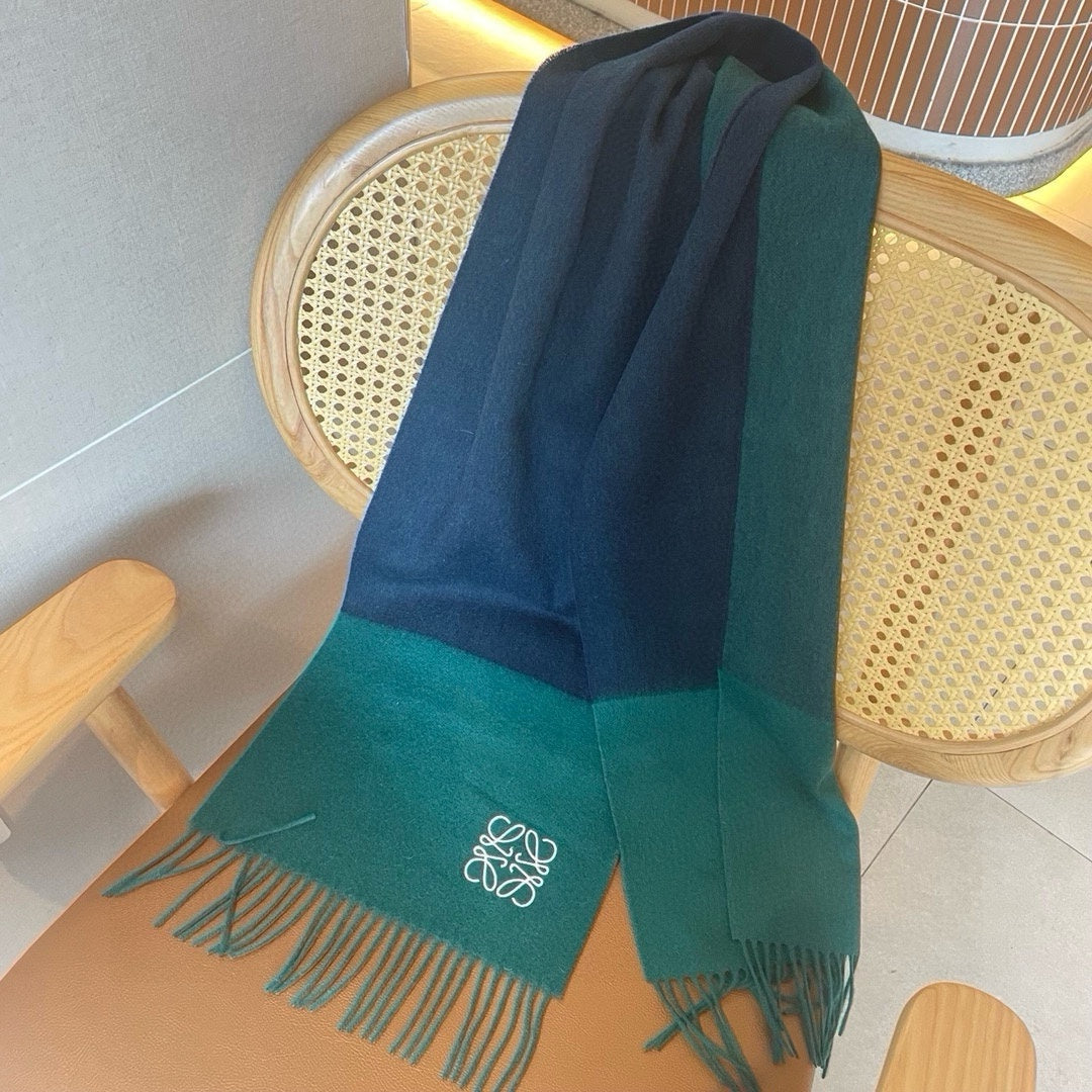 LOEWE SCARF 180 CM IN TEAL GREEN MIX NAVY BLUE WOOL AND CASHMERE  415204