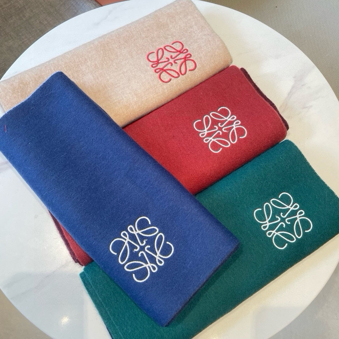 LOEWE SCARF 180 CM IN TEAL GREEN MIX NAVY BLUE WOOL AND CASHMERE  415204