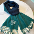 LOEWE SCARF 180 CM IN TEAL GREEN MIX NAVY BLUE WOOL AND CASHMERE  415204