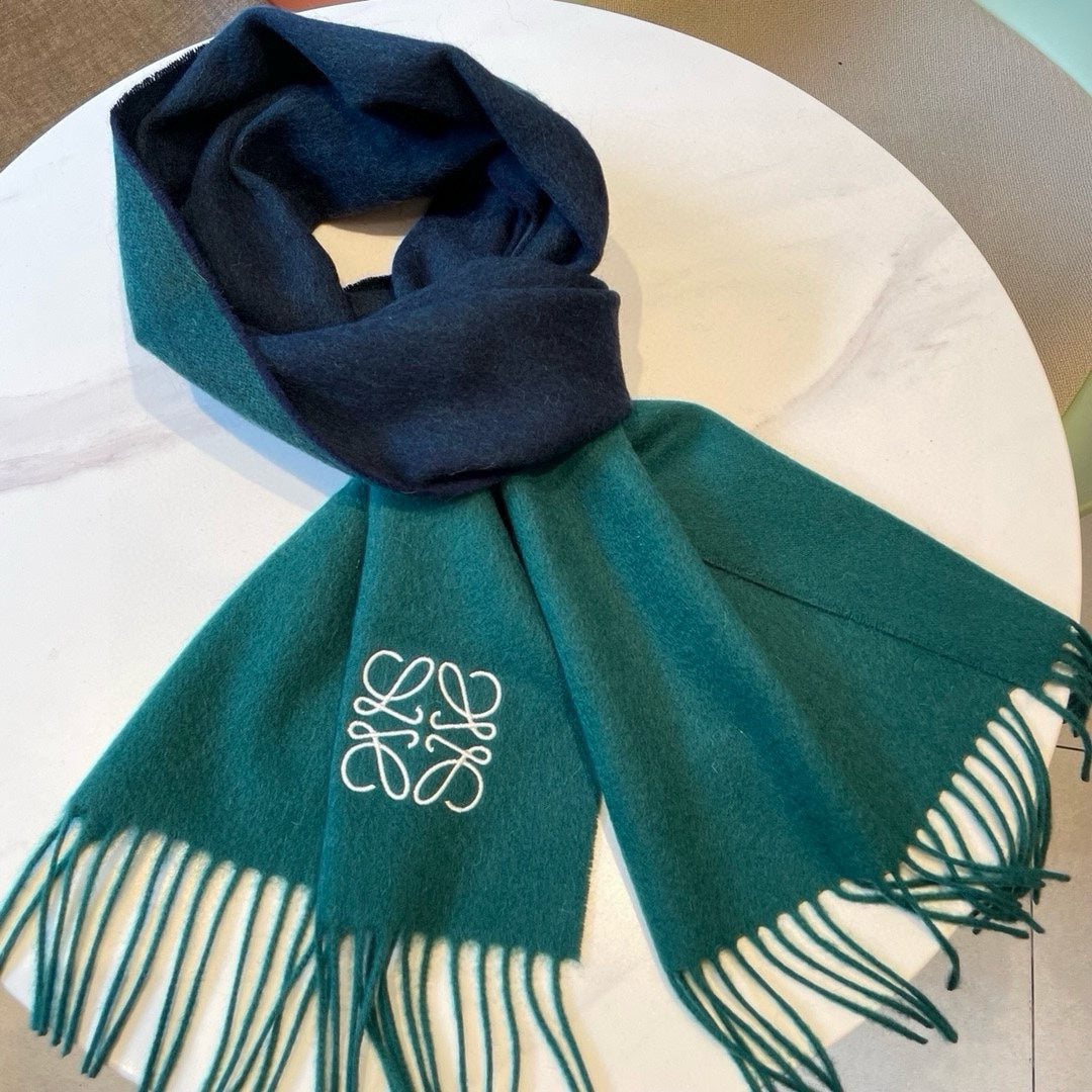 LOEWE SCARF 180 CM IN TEAL GREEN MIX NAVY BLUE WOOL AND CASHMERE  415204