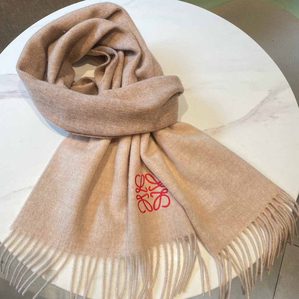 LOEWE SCARF 180 CM IN LIGHT BROWN WOOL AND CASHMERE  415205