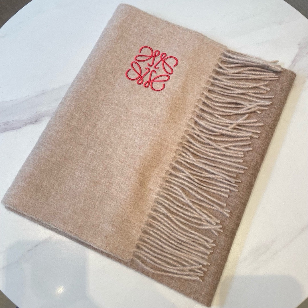 LOEWE SCARF 180 CM IN LIGHT BROWN WOOL AND CASHMERE  415205