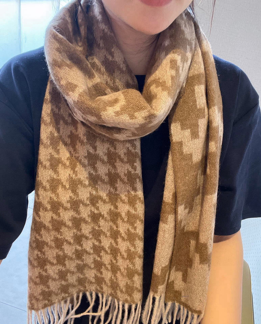 LOEWE SCARF 190 CM IN CAMEL BEIGE MIX WHITE CASHMERE 415208