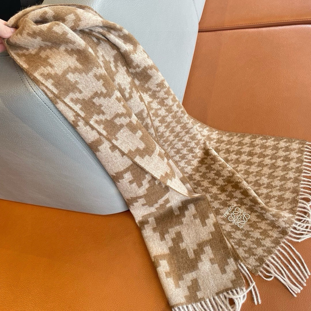 LOEWE SCARF 190 CM IN CAMEL BEIGE MIX WHITE CASHMERE 415208