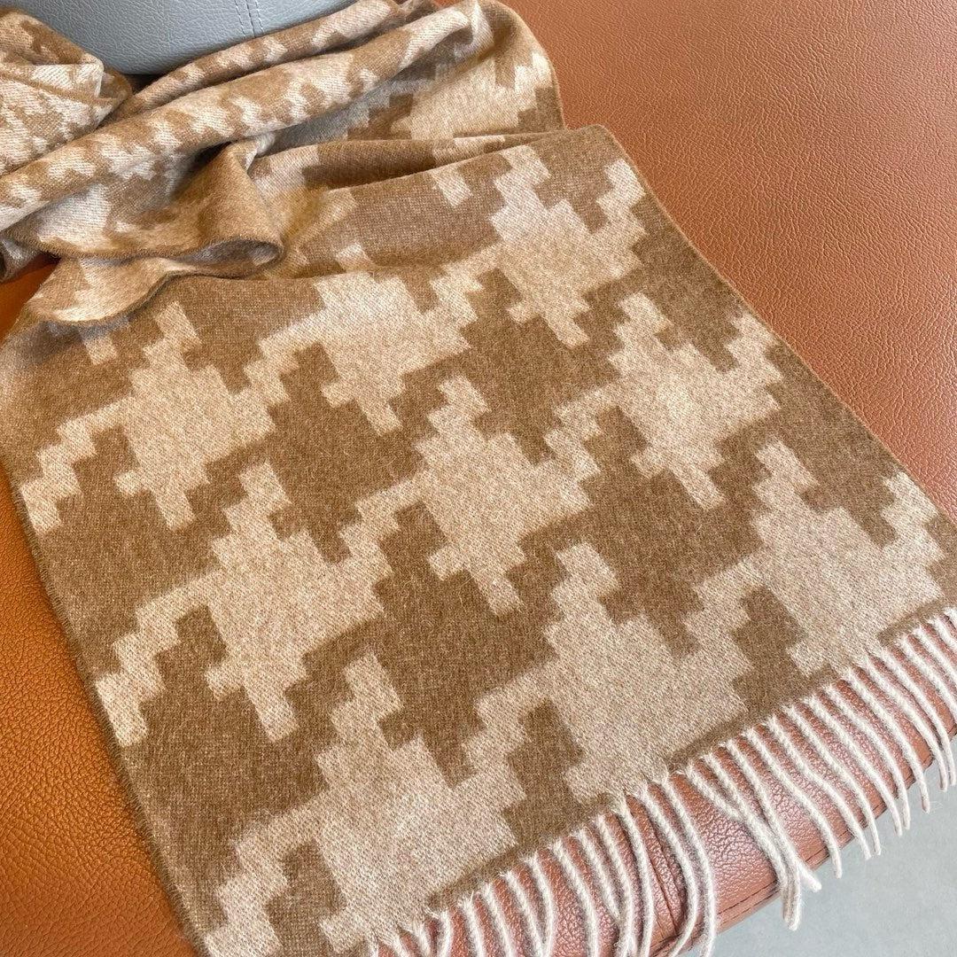 LOEWE SCARF 190 CM IN CAMEL BEIGE MIX WHITE CASHMERE 415208