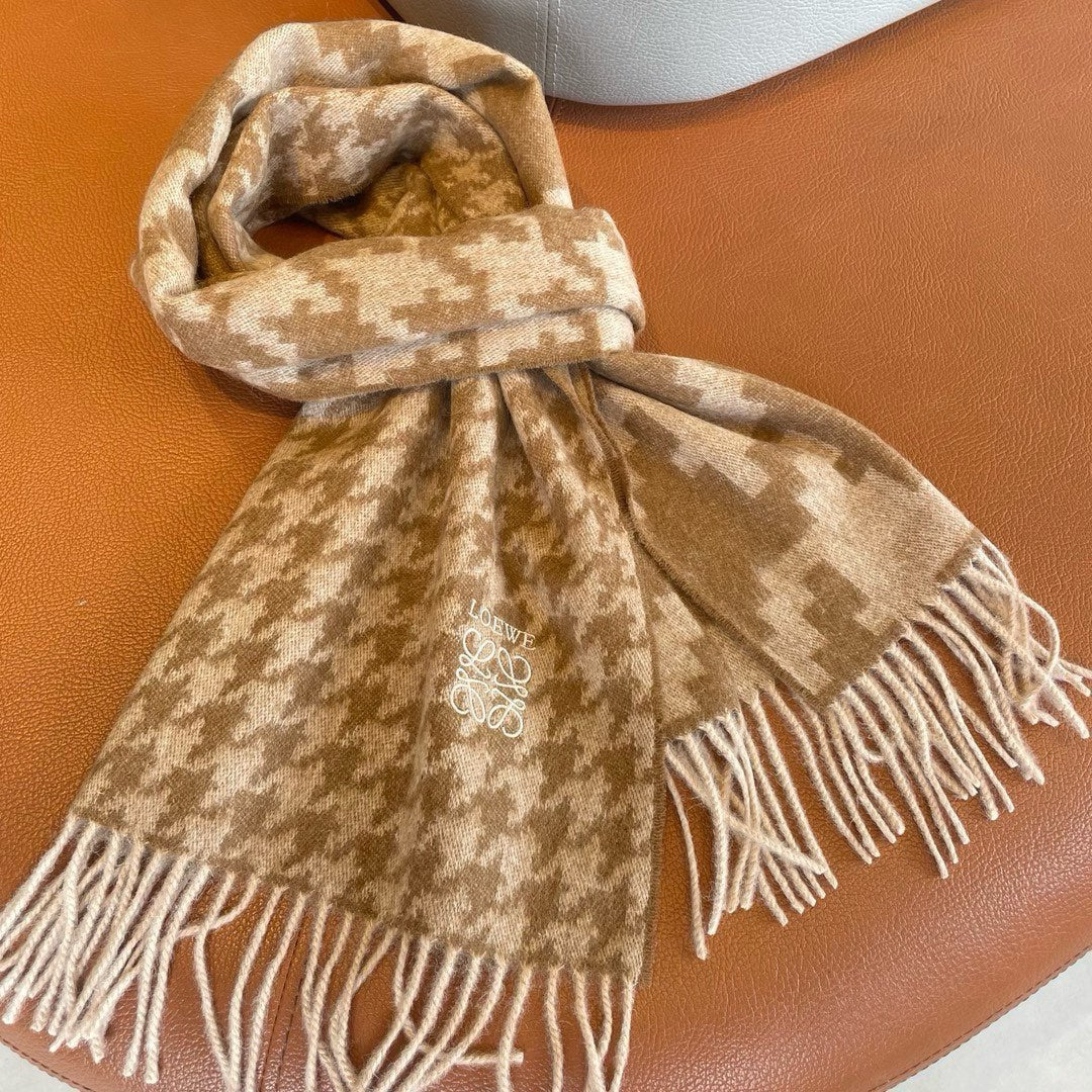 LOEWE SCARF 190 CM IN CAMEL BEIGE MIX WHITE CASHMERE 415208