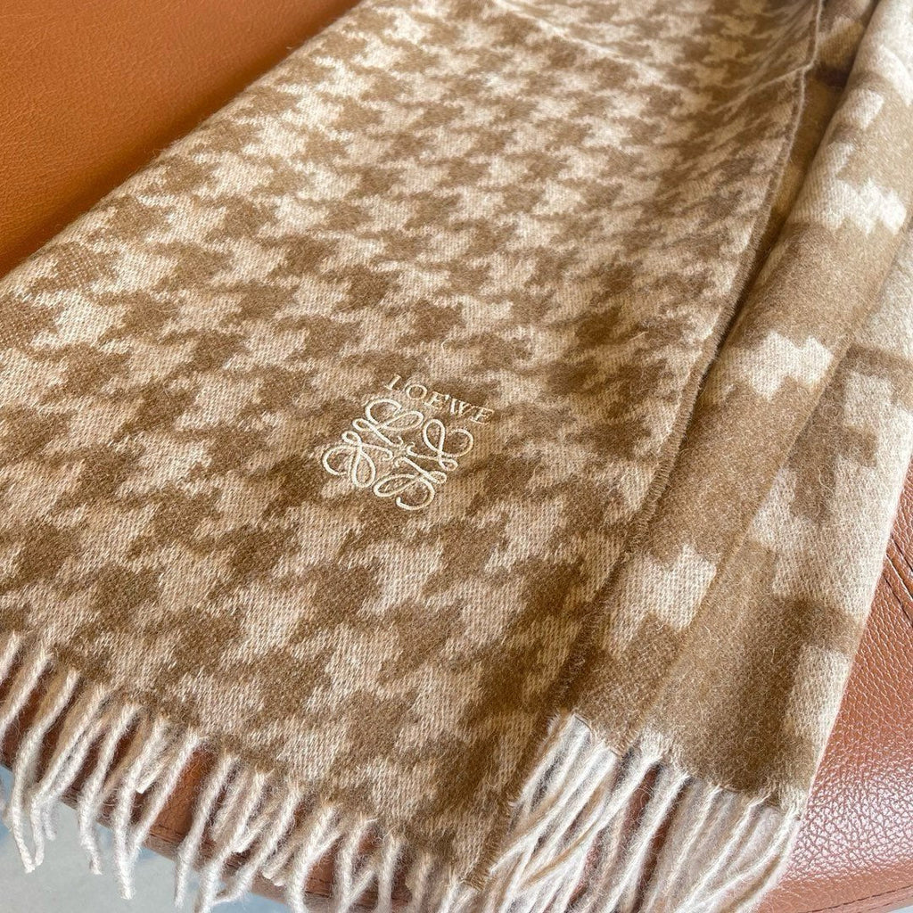 LOEWE SCARF 190 CM IN CAMEL BEIGE MIX WHITE CASHMERE 415208